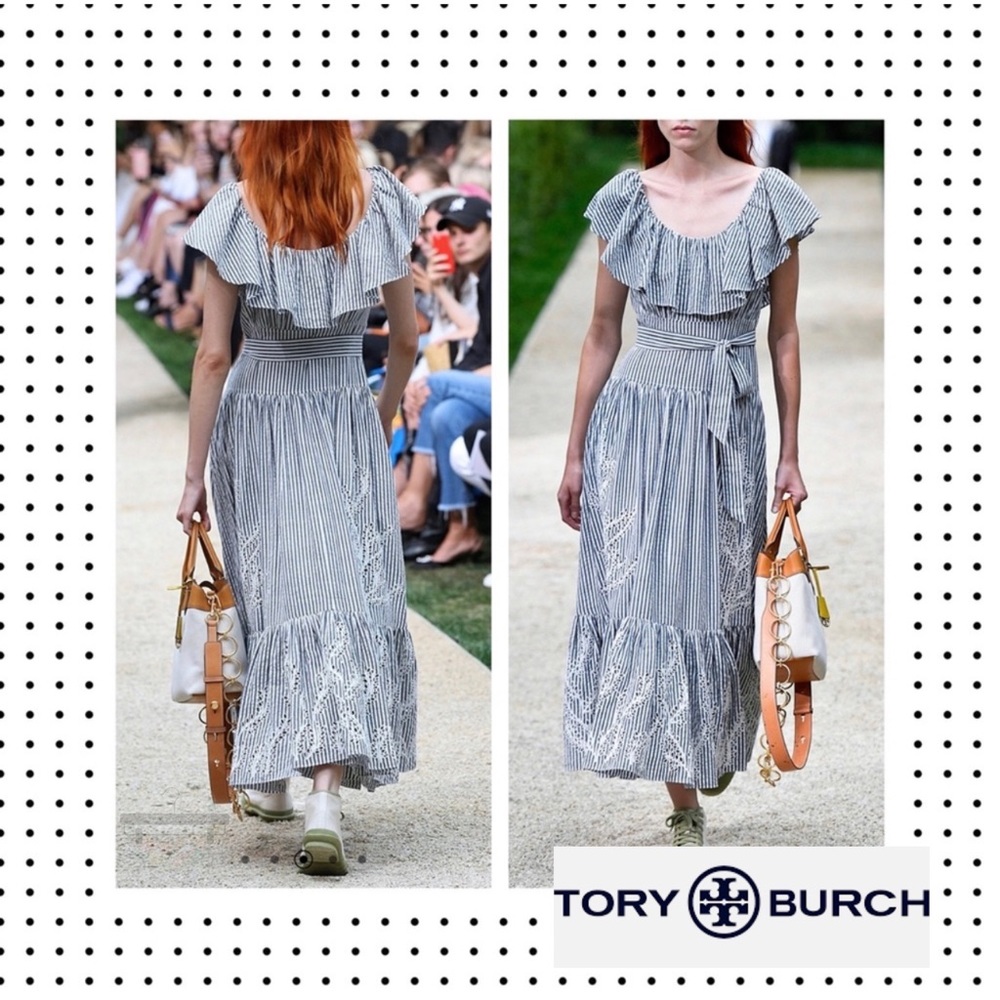 NWT Tory Burch - Stripe Eyelet Embroidered Midi Dress 6